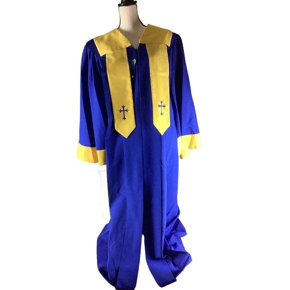 VTG Blue Murphy Robe Bishop Clergy Choir Gold Panels Bell Sleeves Deep Cuffs*EUC - Picture 1 of 7